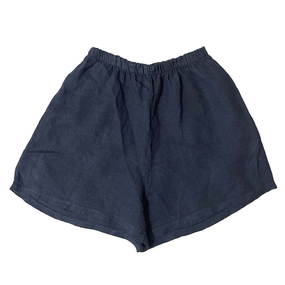 TERZO MILLENNIO Linen Shorts Size Medium Women Navy Blue Made In Italy Classic